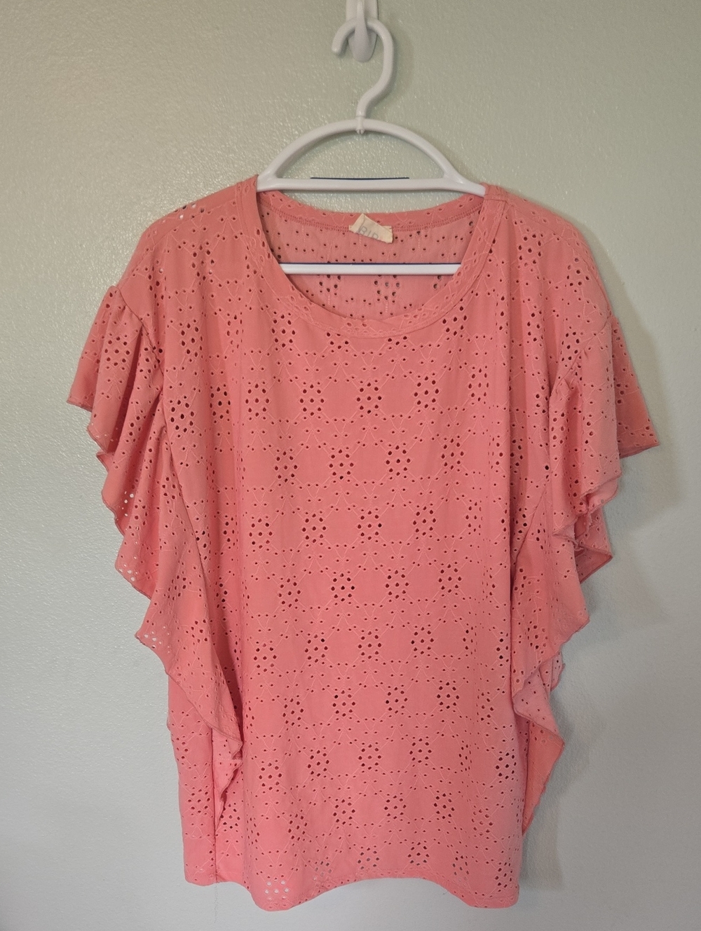 BiBi | Pink Eyelet Ruffle Sleeve Top Size XL